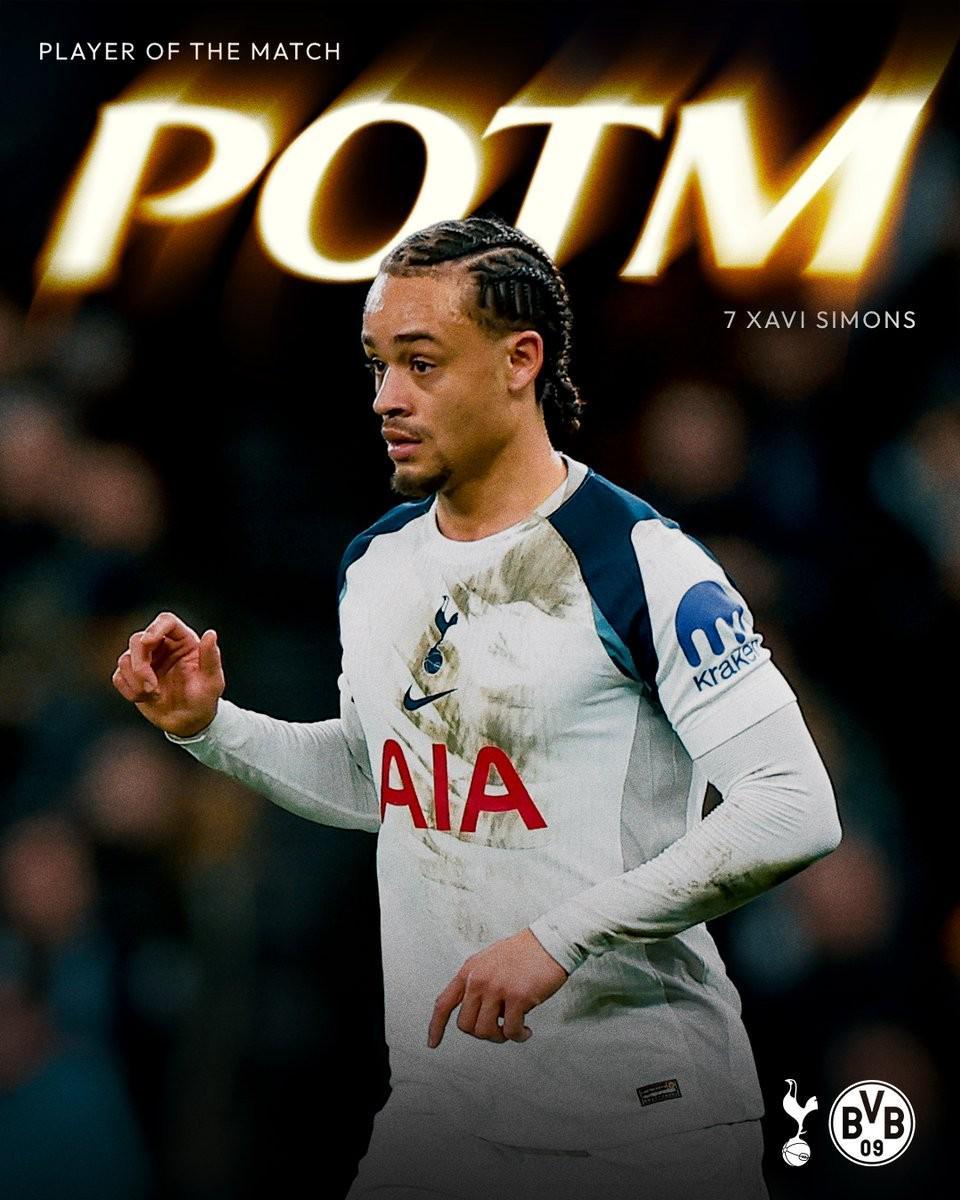 世界杯手机观看-热刺官方：哈维-西蒙斯当选与多特一役队内最佳球员